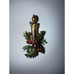 Vintage Fabulous ST LABRE signed‎ Christmas candle Brooch Pin Holly Berry